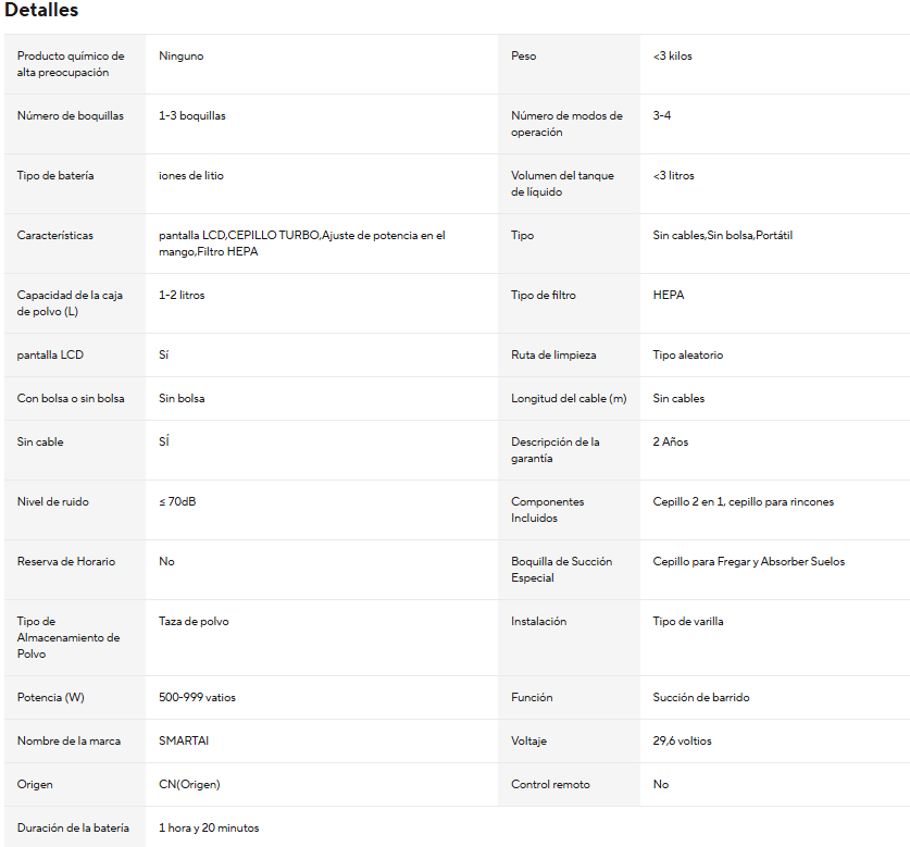 SmartAI V6 Aspiradora Sin Cable, Aspiradora Escoba 65KPA 650W Potente
